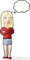 cartoon woman with folded arms with thought bubble vector