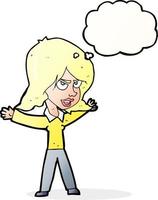 cartoon woman gesturing with thought bubble vector