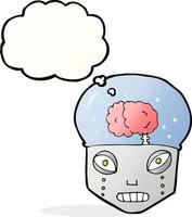 cartoon spooky robot head with thought bubble vector