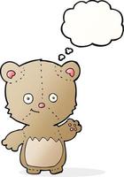 cartoon teddy bear waving with thought bubble vector