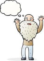 cartoon frightened old man with beard with thought bubble vector