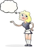 cartoon waitress serving with thought bubble vector