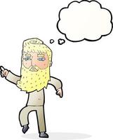 cartoon bearded man pointing the way with thought bubble vector