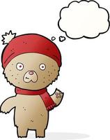cartoon waving teddy bear with thought bubble vector