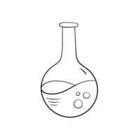 Flask icon in doodle style, vector illustration. Chemistry laboratory tube for study and experiment, hand drawn symbol for print and design. Isolated element in cartoon style on a white background