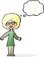 cartoon woman wearing glasses with thought bubble vector