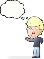 cartoon shocked man pointing with thought bubble vector
