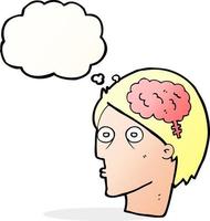 cartoon head with brain symbol with thought bubble vector