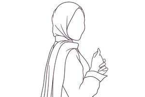 beautiful girl in hijab hand drawn style vector illustration