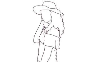 beautiful girl wearing hat hand drawn style vector illustration