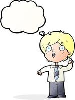 cartoon schoolboy answering question with thought bubble vector