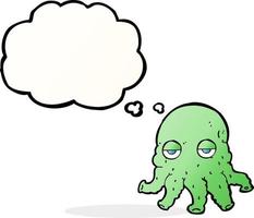 cara de calamar alienígena de dibujos animados con burbuja de pensamiento vector