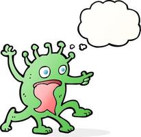 cartoon weird little alien with thought bubble vector