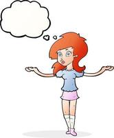 cartoon confused pretty girl with thought bubble vector