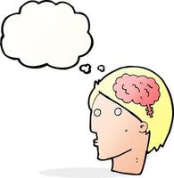 cartoon man with brain symbol with thought bubble vector