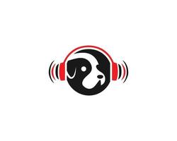 Dog Music And Records Logo With Headphone Concept Vector Design.