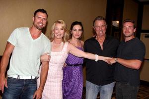 LOS ANGELES, AUG 26 - Joshua Morrow, Melody Thomas Scott, Amelia Heinle, Eric Braeden, Billy Miller attending the Young and Restless Fan Dinner 2011 at the Universal Sheraton Hotel on August 26, 2011 in Los Angeles, CA photo