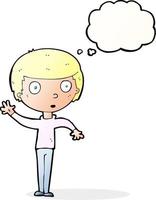 cartoon waving boy with thought bubble vector