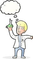 cartoon happy scientist with thought bubble vector