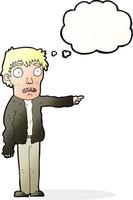 cartoon terrified man pointing with thought bubble vector