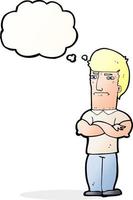 cartoon annoyed man with folded arms with thought bubble vector