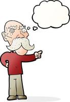 cartoon annoyed old man pointing with thought bubble vector