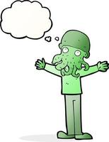 hombre de cara de calamar alienígena de dibujos animados con burbuja de pensamiento vector