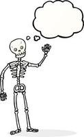 cartoon waving skeleton with thought bubble vector