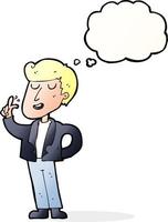 cartoon cool guy snapping fingers with thought bubble vector