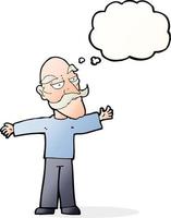 cartoon old man spreading arms wide with thought bubble vector