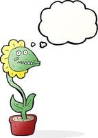 cartoon monster plant with thought bubble vector