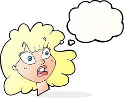 cartoon shocked female face with thought bubble vector