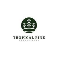 plantilla de vector de diseño de logotipo de árbol de pino, ilustración de conceptos de logotipo de bosque tropical.