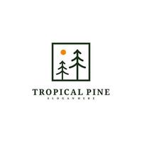 plantilla de vector de diseño de logotipo de árbol de pino, ilustración de conceptos de logotipo de bosque tropical.