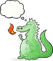 cartoon fire breathing dragon with thought bubble vector