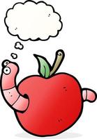 cartoon worm in apple with thought bubble vector