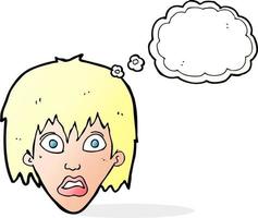 caricatura, asustado, mujer, con, burbuja del pensamiento vector