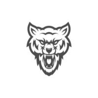 diseño de logotipo de ilustración de cabeza de lobo. arte vectorial de la mascota lobo. imagen simétrica frontal del lobo que parece peligroso. vector