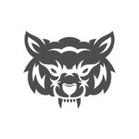 Wolf head illustration Logo Design. Wolf mascot vector art. Frontal symmetric image of wolf looking dangerous.