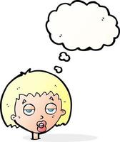 cartoon bored woman with thought bubble vector