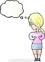 cartoon shy woman with thought bubble vector