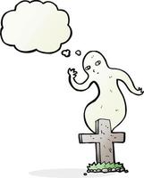 cartoon ghost rising from grave with thought bubble vector