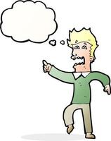 cartoon frightened man pointing with thought bubble vector