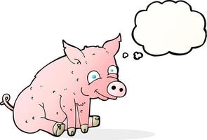 caricatura, feliz, cerdo, con, burbuja del pensamiento vector