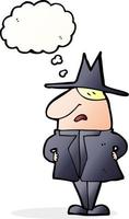 cartoon man in coat and hat with thought bubble vector