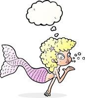 cartoon mermaid blowing kiss with thought bubble vector