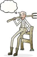 cartoon old farmer leaning on fence with thought bubble vector
