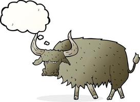 cartoon annoyed hairy cow with thought bubble vector