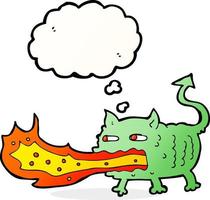 cartoon fire breathing imp with thought bubble vector