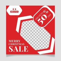 Merry christmas social media post template design and winter festival sale promotion banner vector